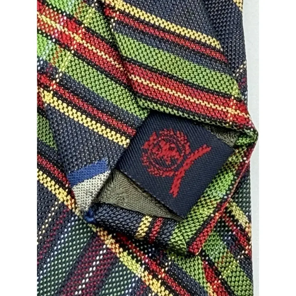 Tommy Hilfiger Mens Tie Plaid Tartan Flag Logo Silk Necktie Multicolor
